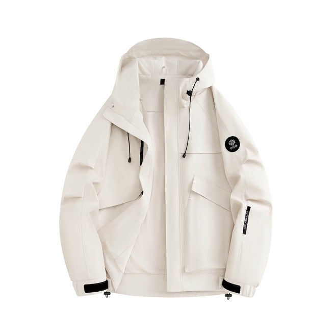Functional waterproof jacket for men with adjustable hood and numerous pockets Lune London
