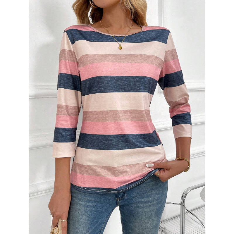 Long Sleeve Women's T-Shirt with Stylish Stripes Lune London