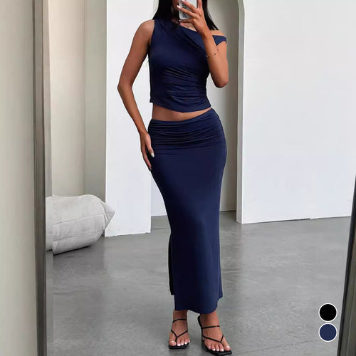 Women's set of off-the-shoulder top and maxi skirt in gathered design Lune London