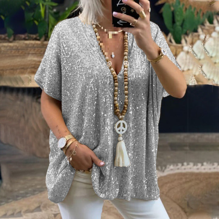 T-Shirt tunique paillettes glamour pour femmes avec décolleté en V Lune London