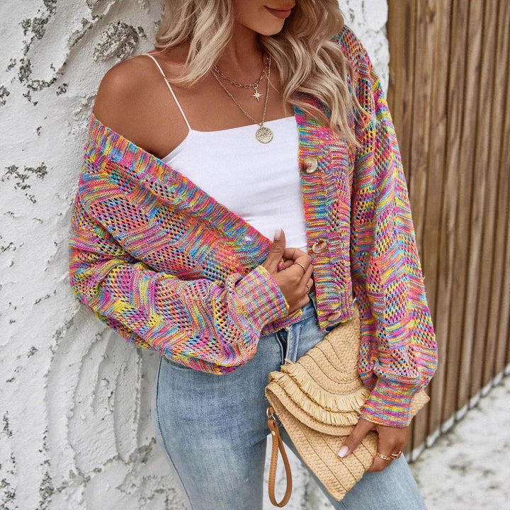 Ladies casual knit vest with colorful mesh pattern Lune London