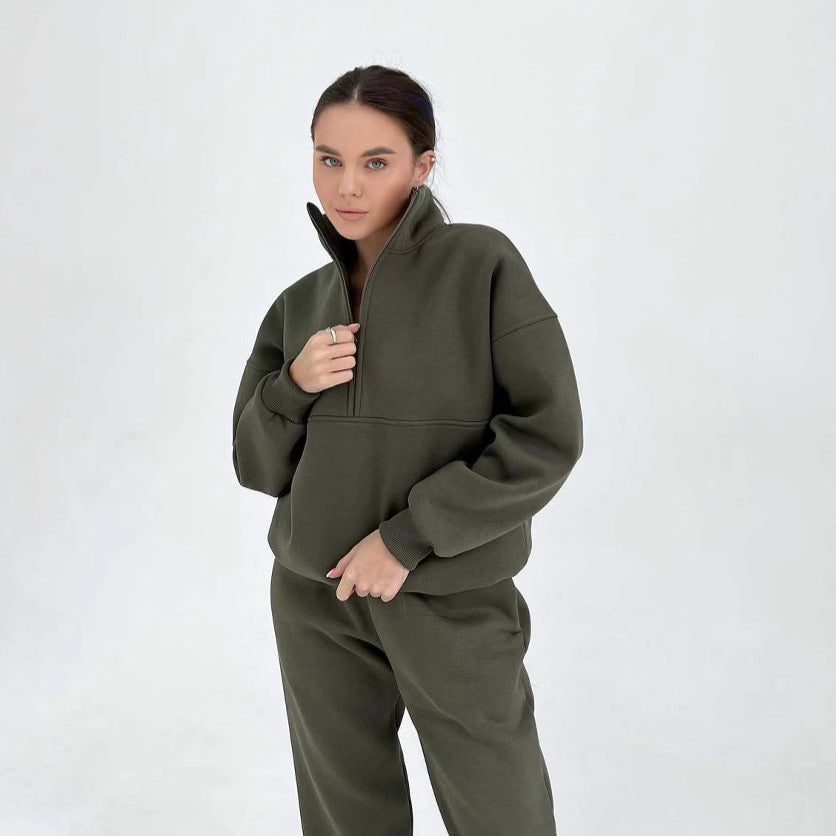High-performance women's sweatshirt in fleece with high collar and zip Lune London