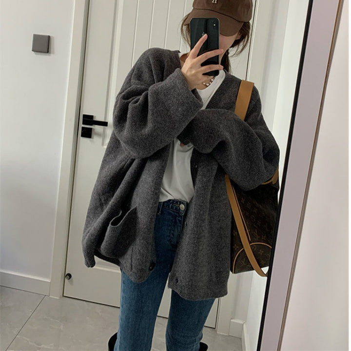 Gilet surdimensionné pour femmes avec poches pratiques et décolleté en V