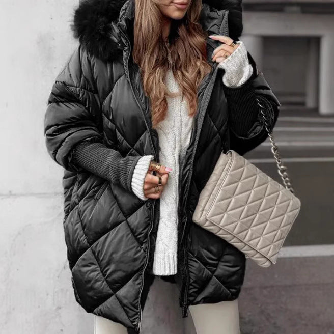 Lady Oversized Padded Jacket with Faux Fur Collar Lune London