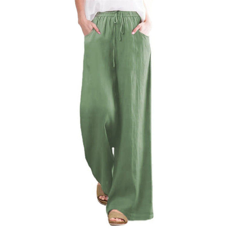 Wide linen pants for women with elastic waistband and side pockets Lune London