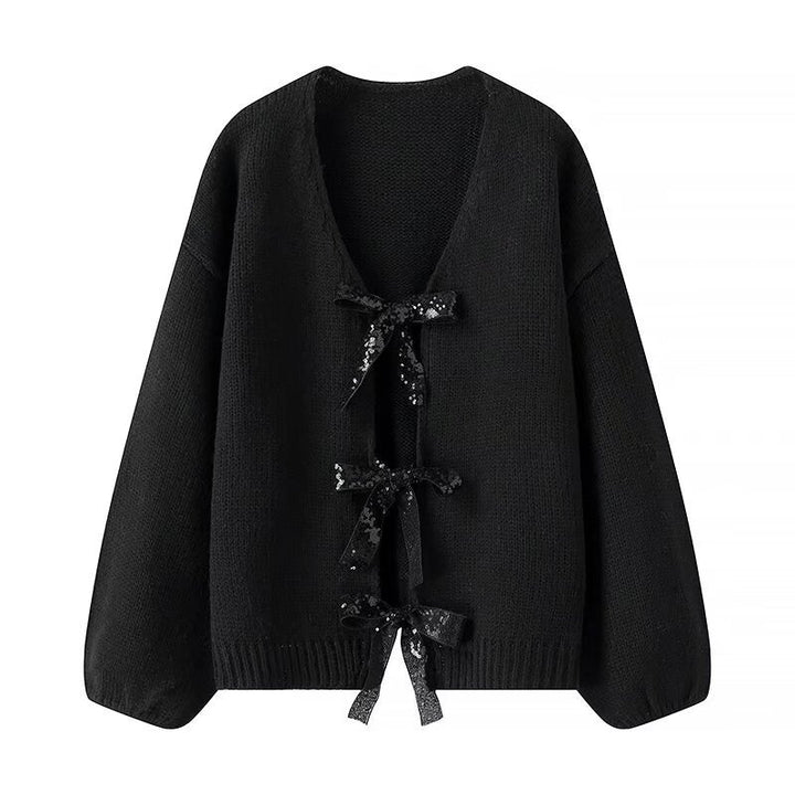 Cardigan en tricot lâche pour femmes avec détails élégants en forme de nœud Chic & Stil