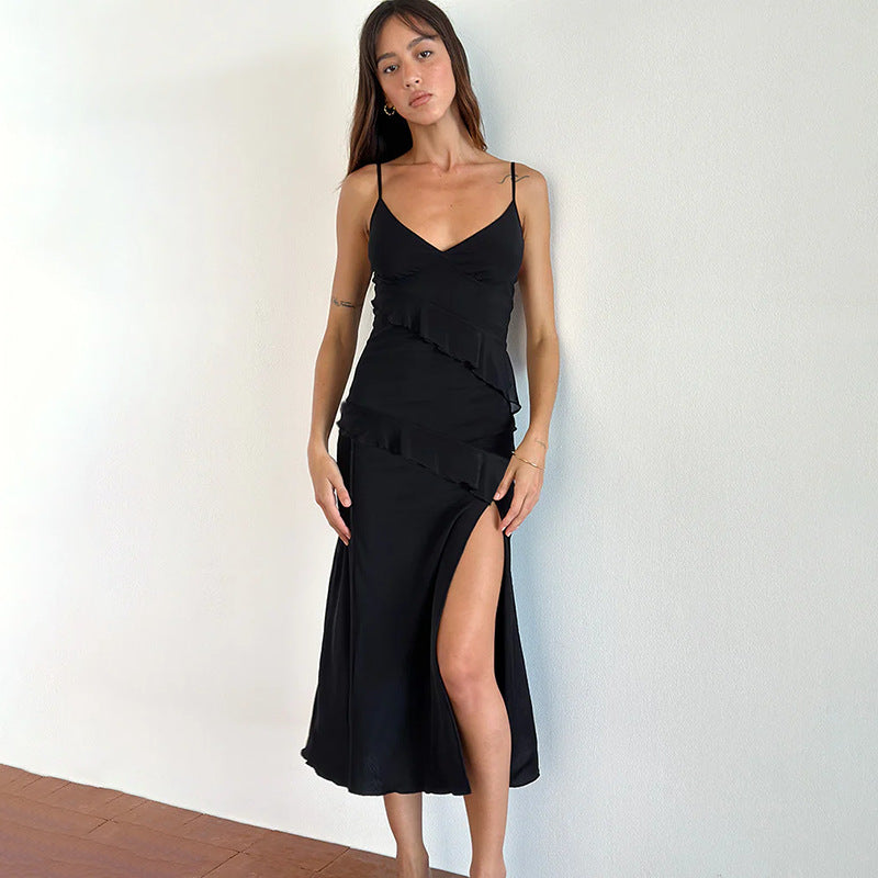 Lune London high slit ruffle midi dress for women