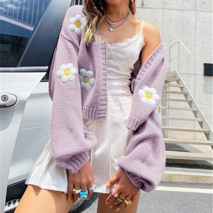 Lune London fancy floral pattern knitted short cardigan for women