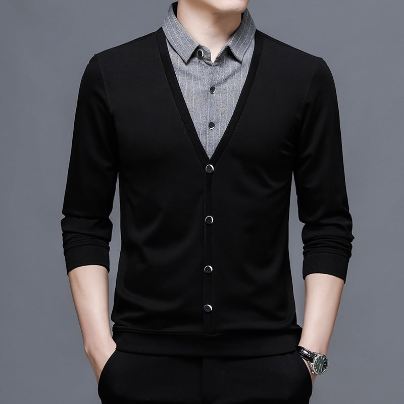 Trendy V sweater for men with integrated shirt collar Lune London