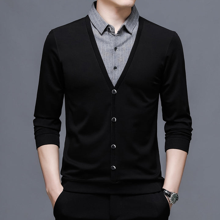 Trendy V sweater for men with integrated shirt collar Lune London