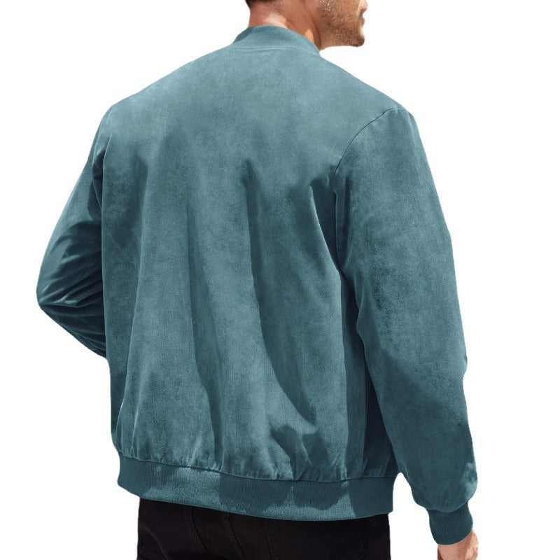 Urban bomber jacket for men in soft faux leather with elastic cuffs and zipped side pockets Lune London
