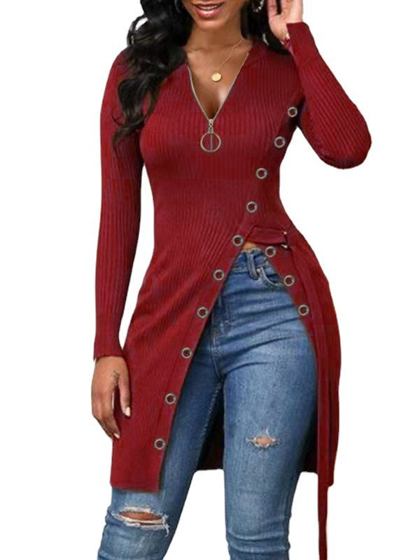 Fitted blouse for women with button details and a deep V-neck Lune London