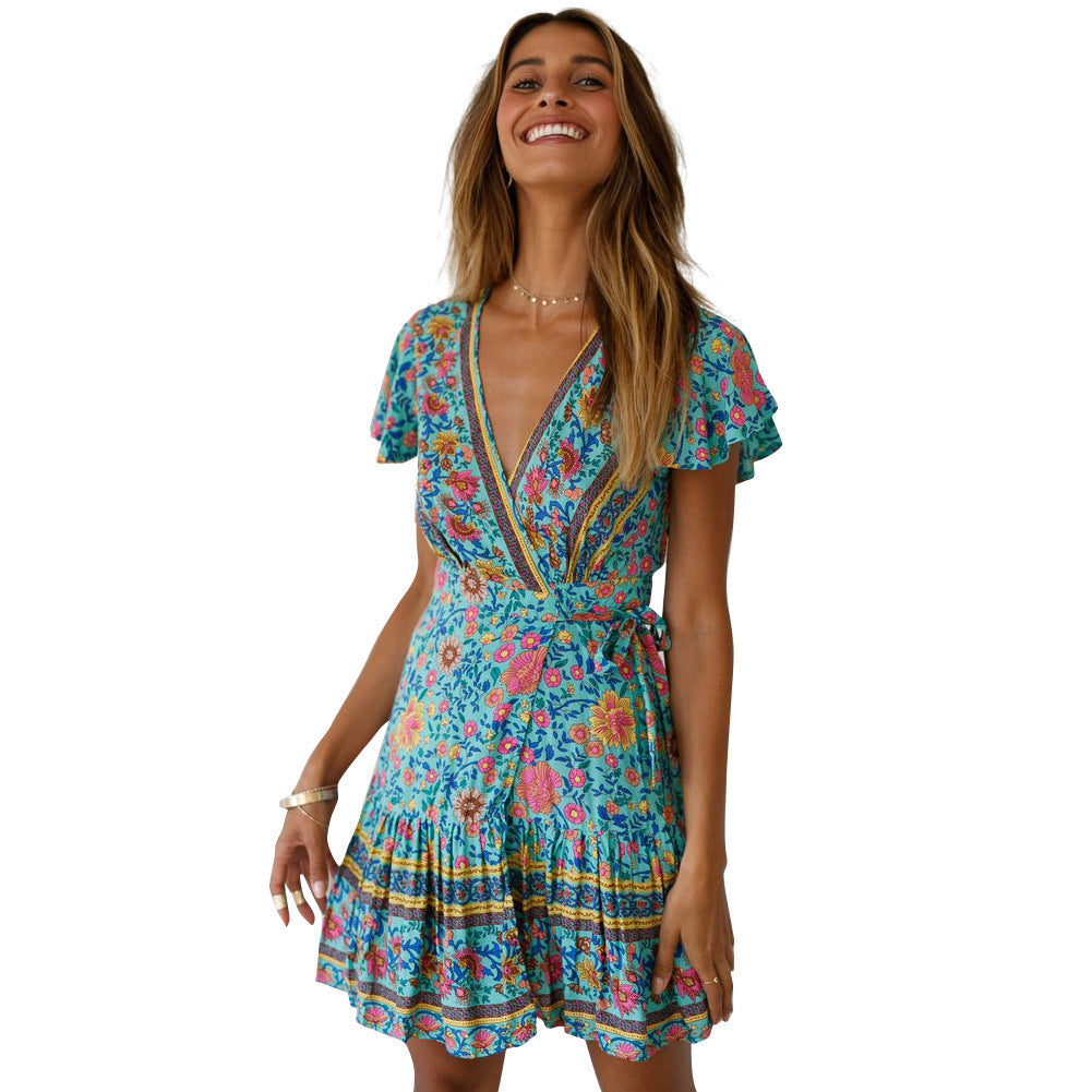 Wrap dress for women with floral design and ruffle details Lune London