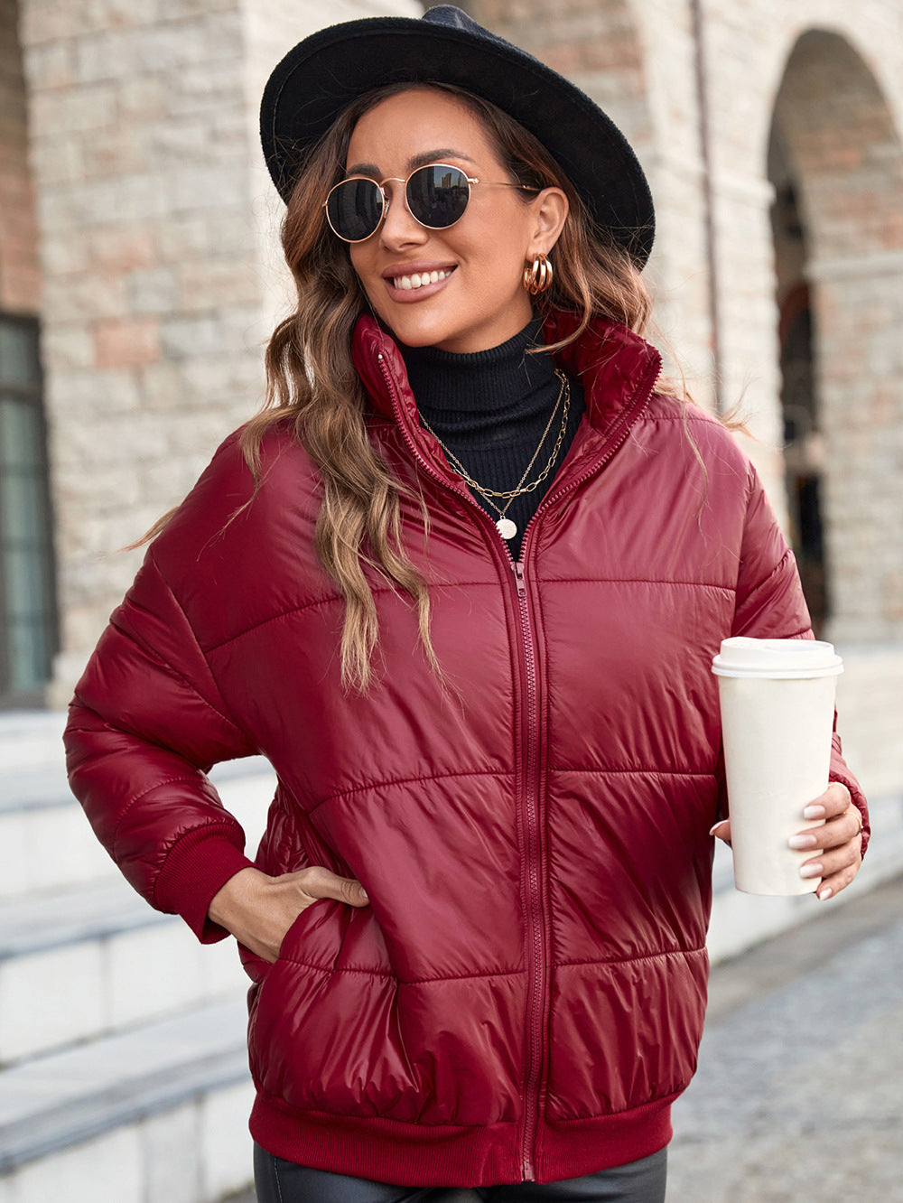 Elegant women's quilted jacket with high collar and modern pockets Lune London