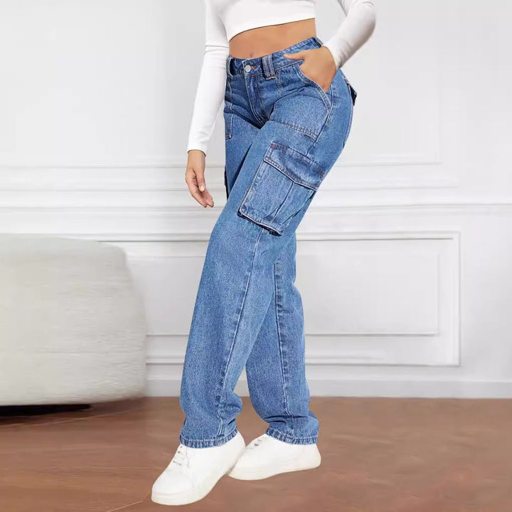 Women's Cargo Jeans with High Waist and Practical Pockets Lune London