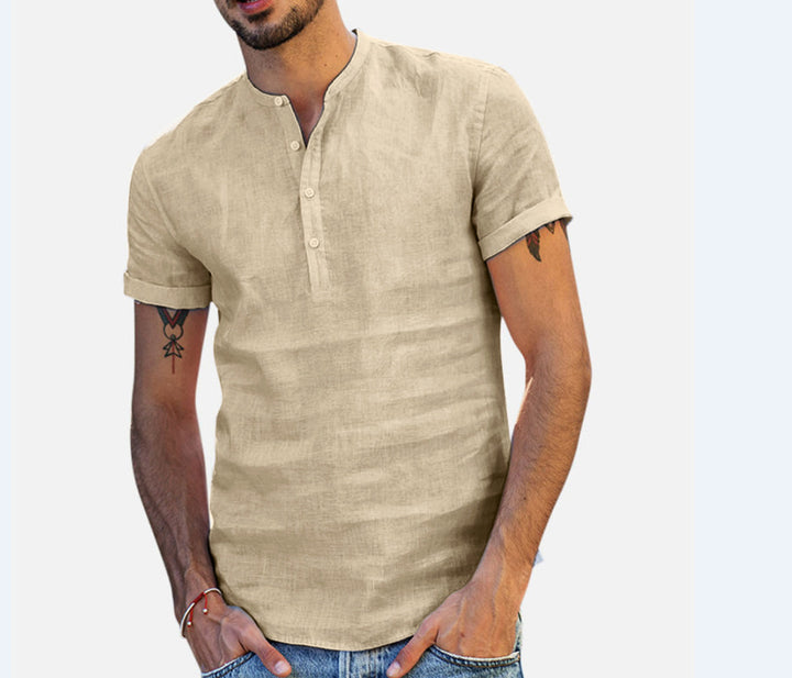 Casual short-sleeve shirt for men with stand-up collar and button placket Lune London