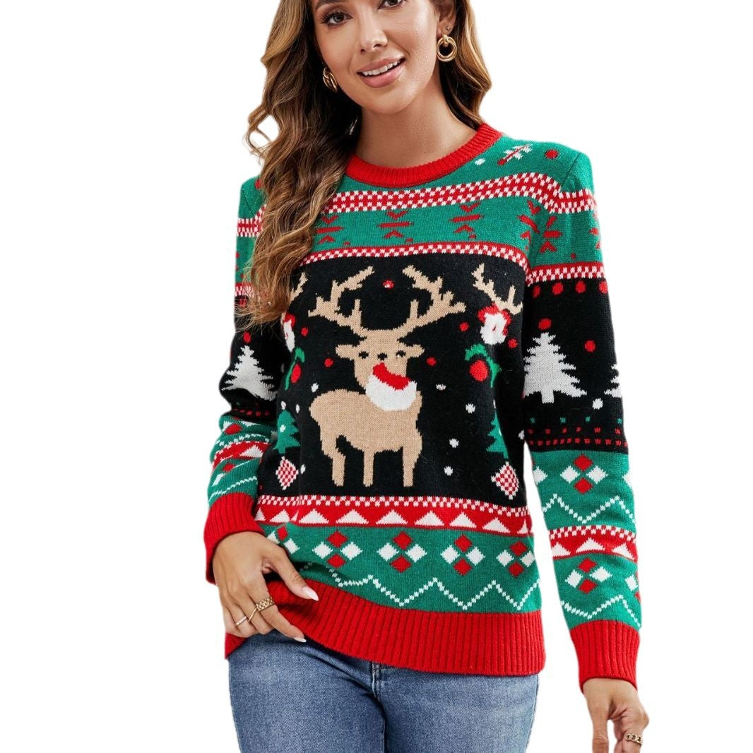 Knit Christmas sweater for women with a richly detailed reindeer pattern Lune London