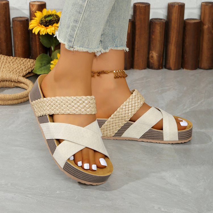 Ladies Comfortable Braided Strap Sandals with Non-Slip Sole Lune London