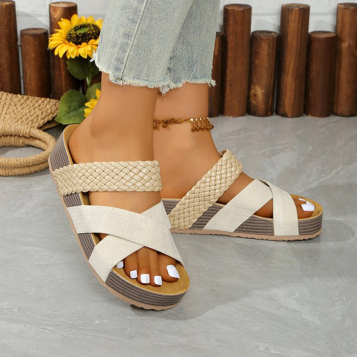 Ladies Comfortable Braided Strap Sandals with Non-Slip Sole Lune London