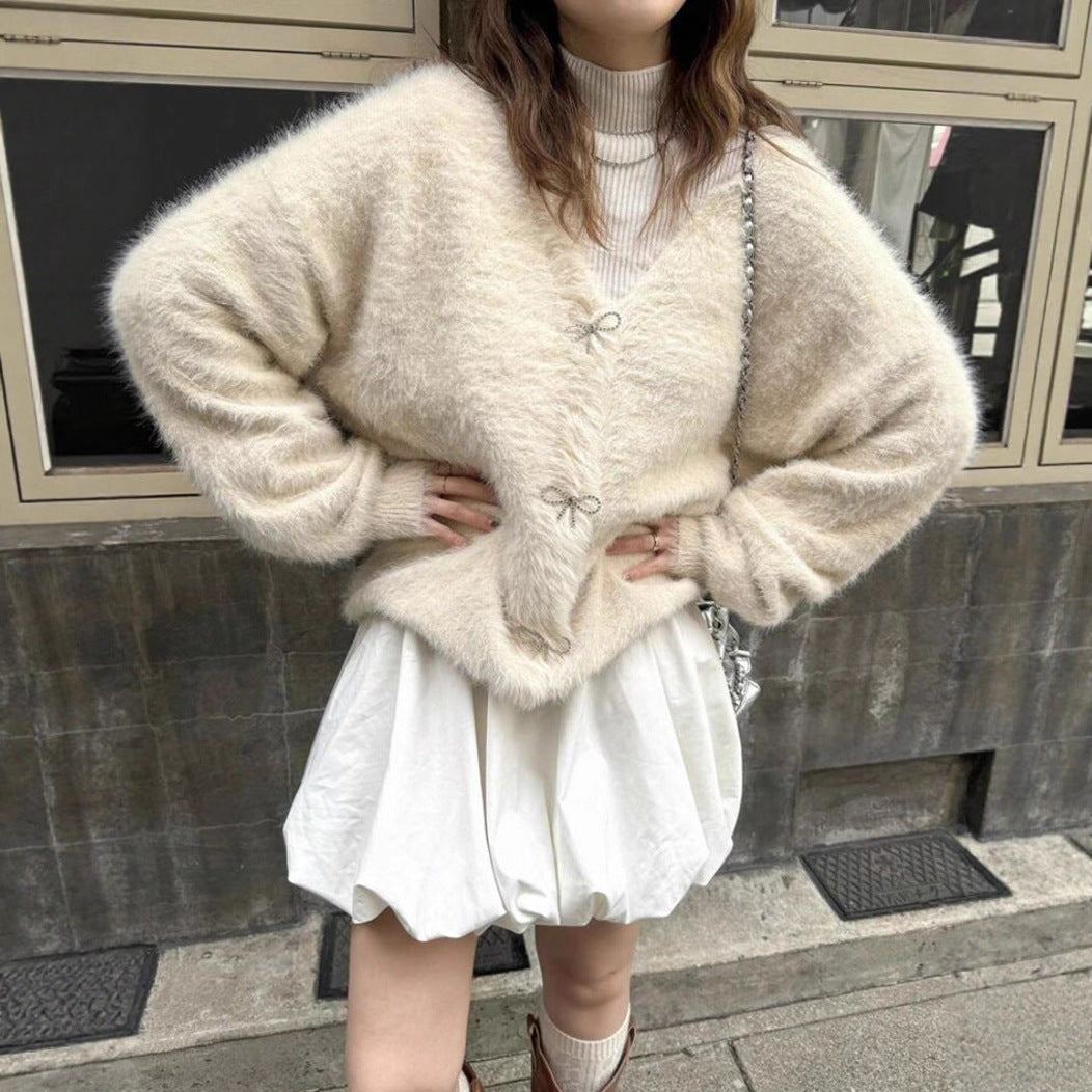 Ladies Plush Knit Sweater with Elegant Button Details Lune London