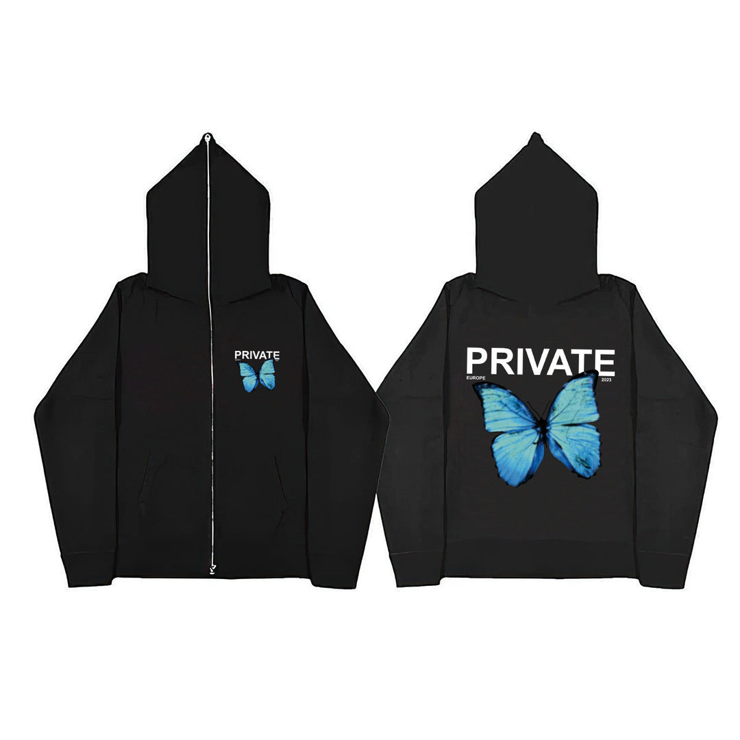 Women's fleece hoodie with colorful butterfly design Lune London