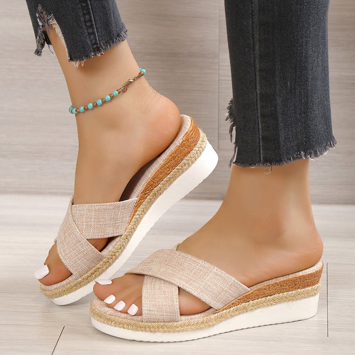 Platform sandals for women with woven sole Lune London