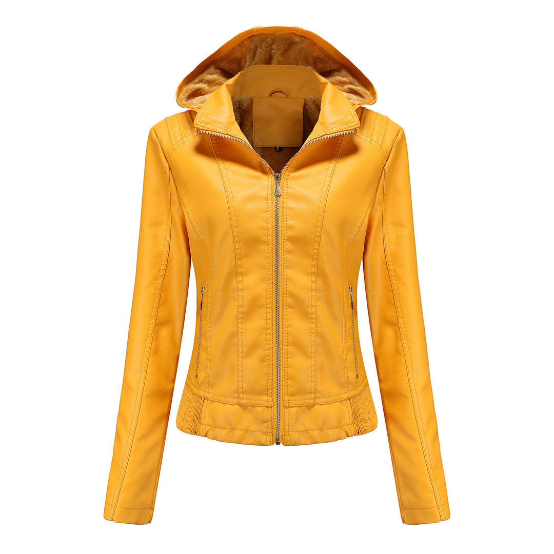Elegant faux leather jacket for women with high collar and elastic cuffs Lune London