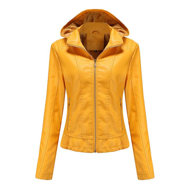 Elegant faux leather jacket for women with high collar and elastic cuffs Lune London