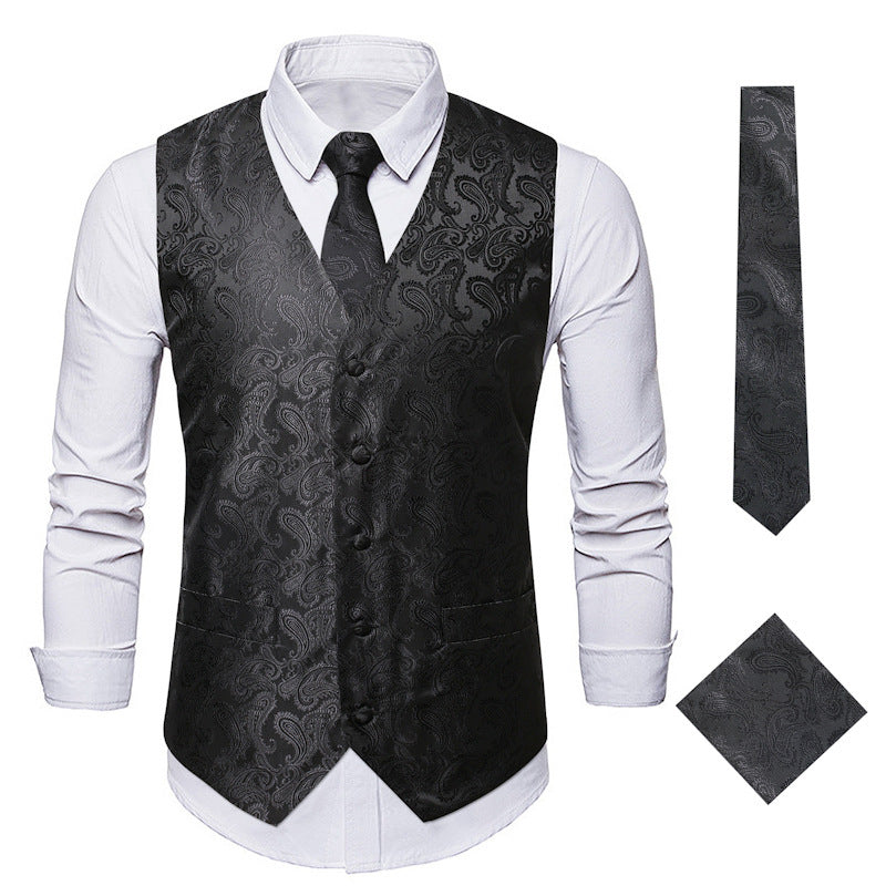 Men's Elegant Vest with Fine Paisley Pattern and Matching Tie Set Lune London