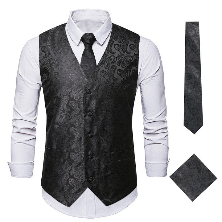 Men's Elegant Vest with Fine Paisley Pattern and Matching Tie Set Lune London
