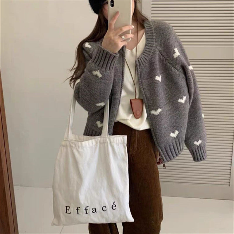 Knit jacket for women with heart-shaped pattern and relaxed fit Lune London