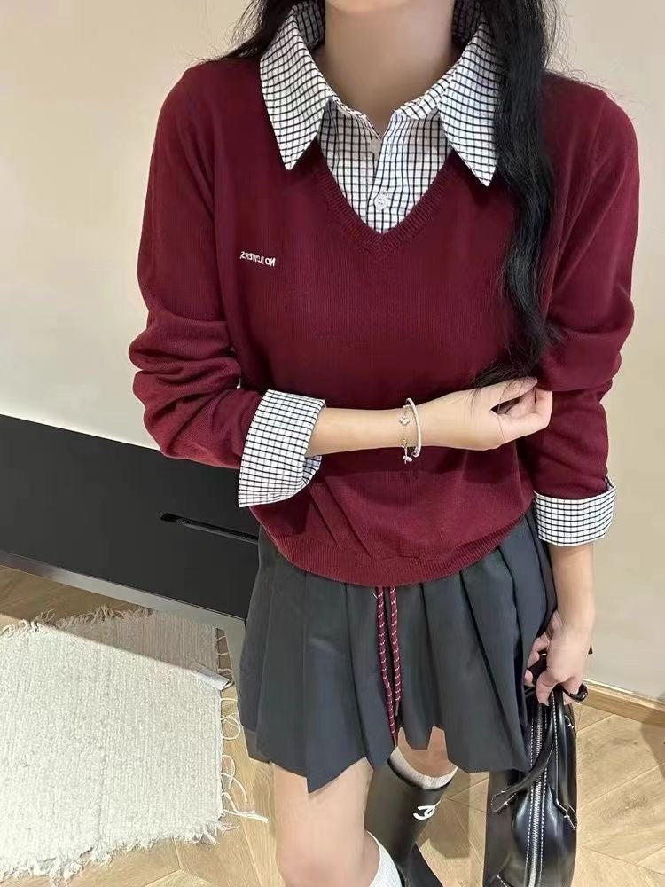Casual V sweater for ladies with shirt collar and original design Lune London