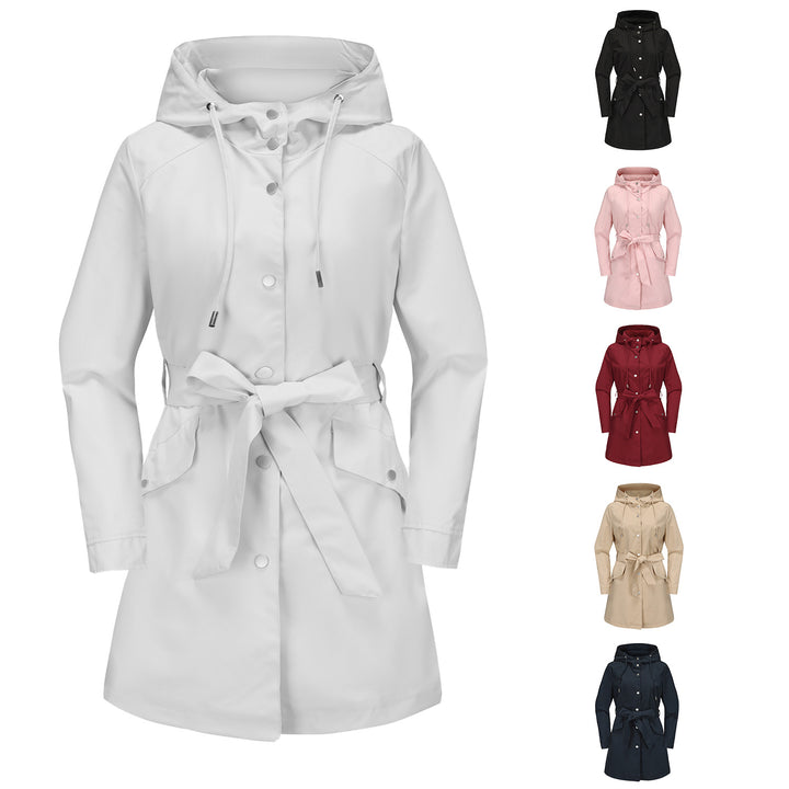 Women's waterproof transition jacket with adjustable hood and waist belt Chic and Style