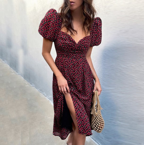Ladies flowers shirt puff sleeves midi dress Lune London