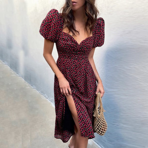 Ladies flowers shirt puff sleeves midi dress Lune London
