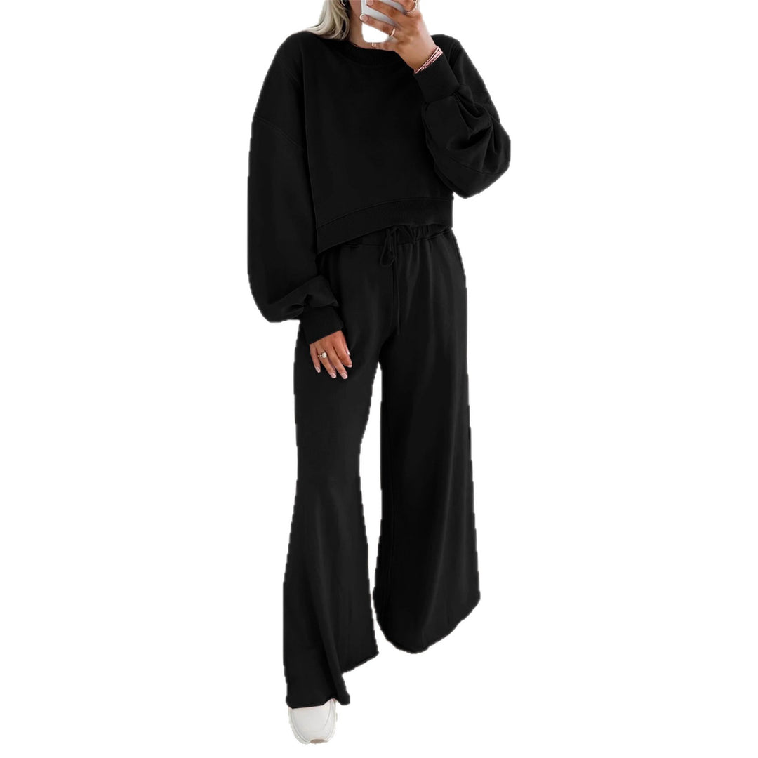 Ensemble de sport confortable pour femme avec sweat-shirt court décontracté et pantalon large coupe Chic & Stil