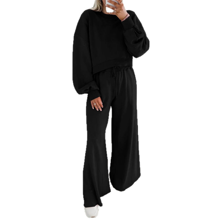 Ensemble de sport confortable pour femme avec sweat-shirt court décontracté et pantalon large coupe Chic & Stil