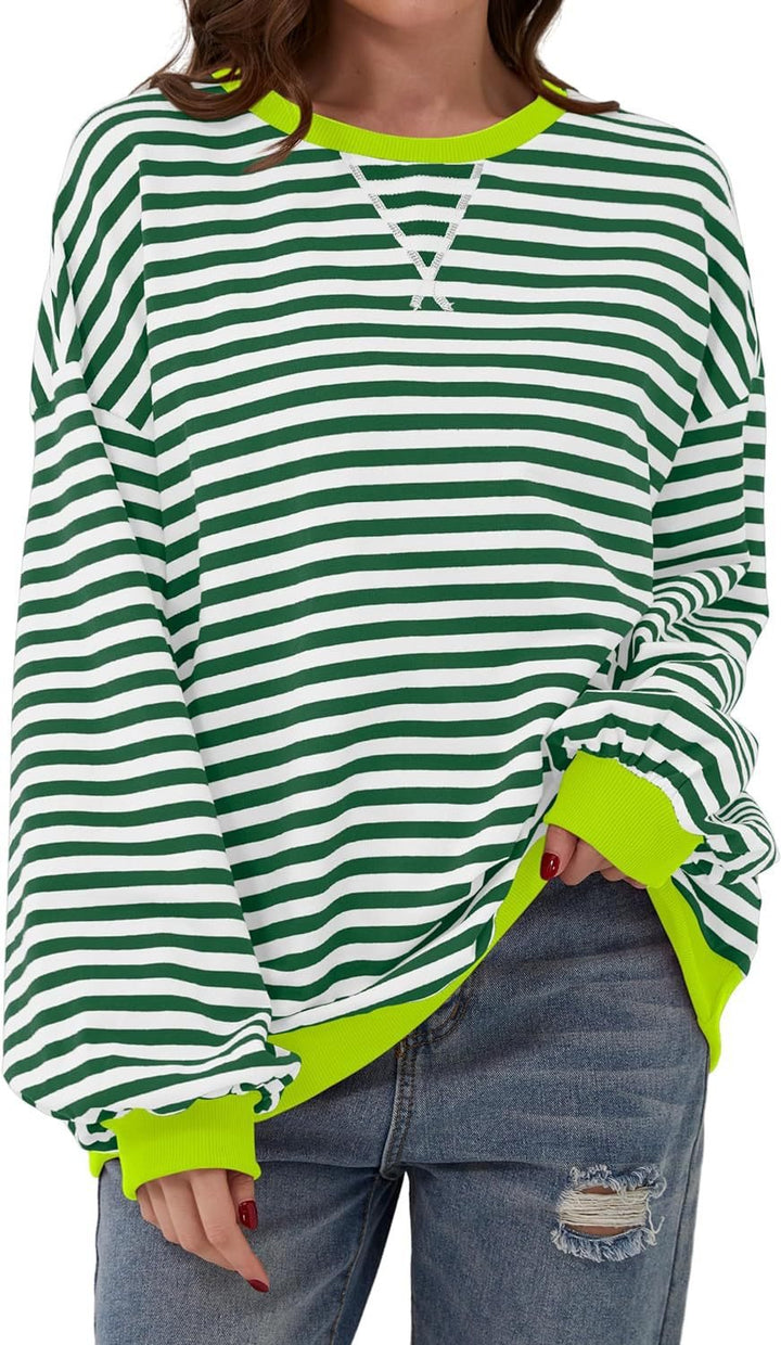 Women casual sweater with striking striped pattern and elastic edges Lune London