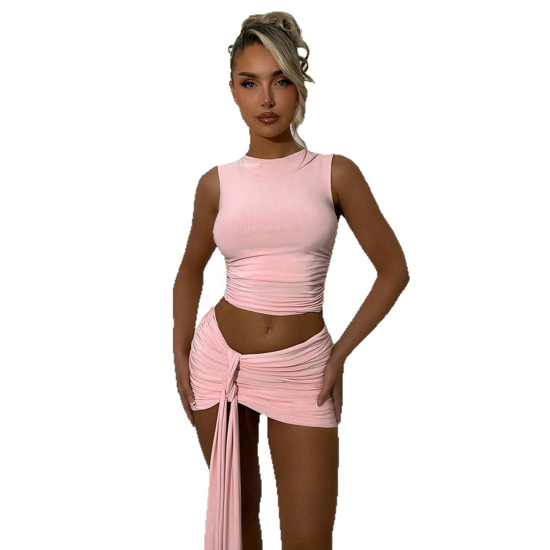 Ladies fashionable set with gathered top and wrap skirt Lune London