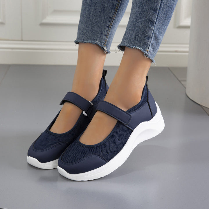 Comfortable lace-up shoes for ladies with velcro closure and breathable mesh surface Lune London