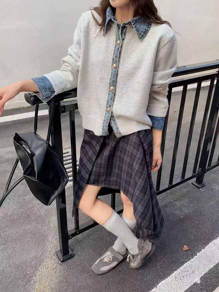 Chemise overshirt décontractée pour femmes avec un col en denim inhabituel et des détails de boutons Chic & Stil
