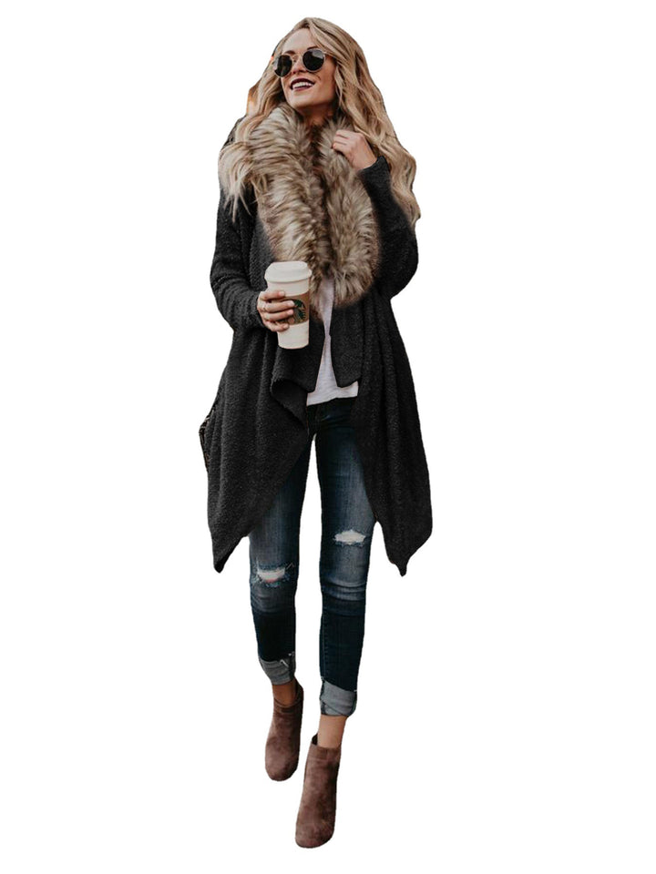 Ladies Comfortable Knitted Sweater with Luxurious Fur Collar and Asymmetrical Cut Chic and Style