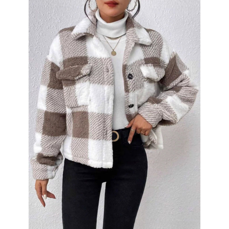 Fleece jacket for women with check pattern Lune London