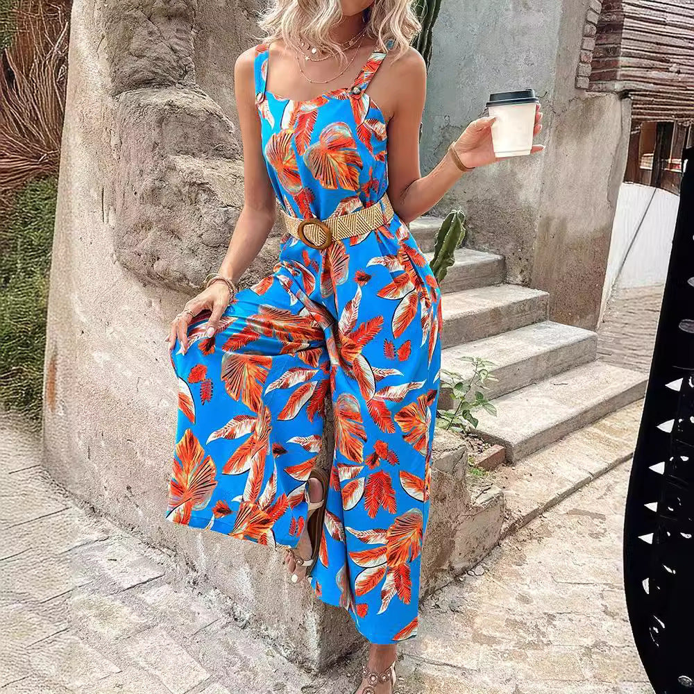 Ladies Tropical Print Maxi Jumpsuit Lune London