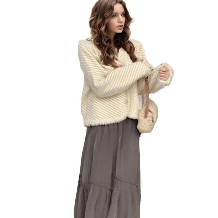 Cocoon knit jacket for women with button details and fine texture pattern Lune London