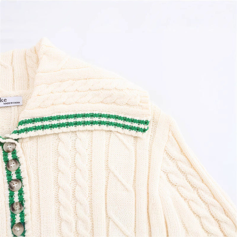 Knitted sweater for women with high collar and button placket Chic und Stil