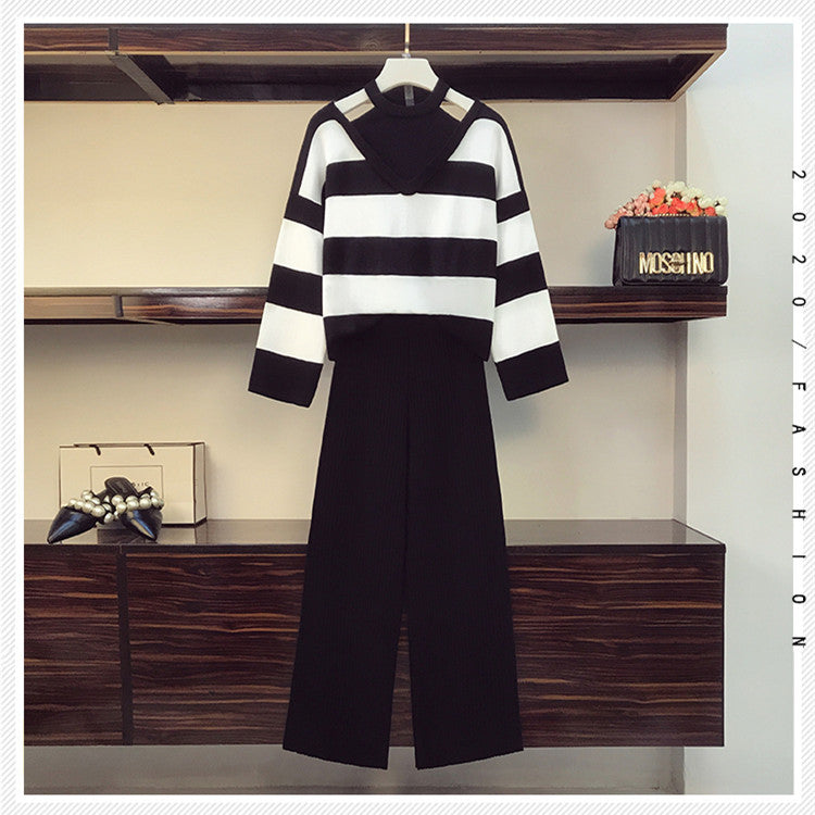 Lune London striped knit loungewear set with high collar for women