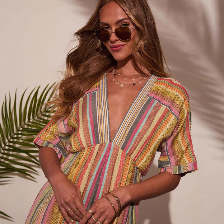 Women's maxi dress with deep V-neck and flared skirt Lune London