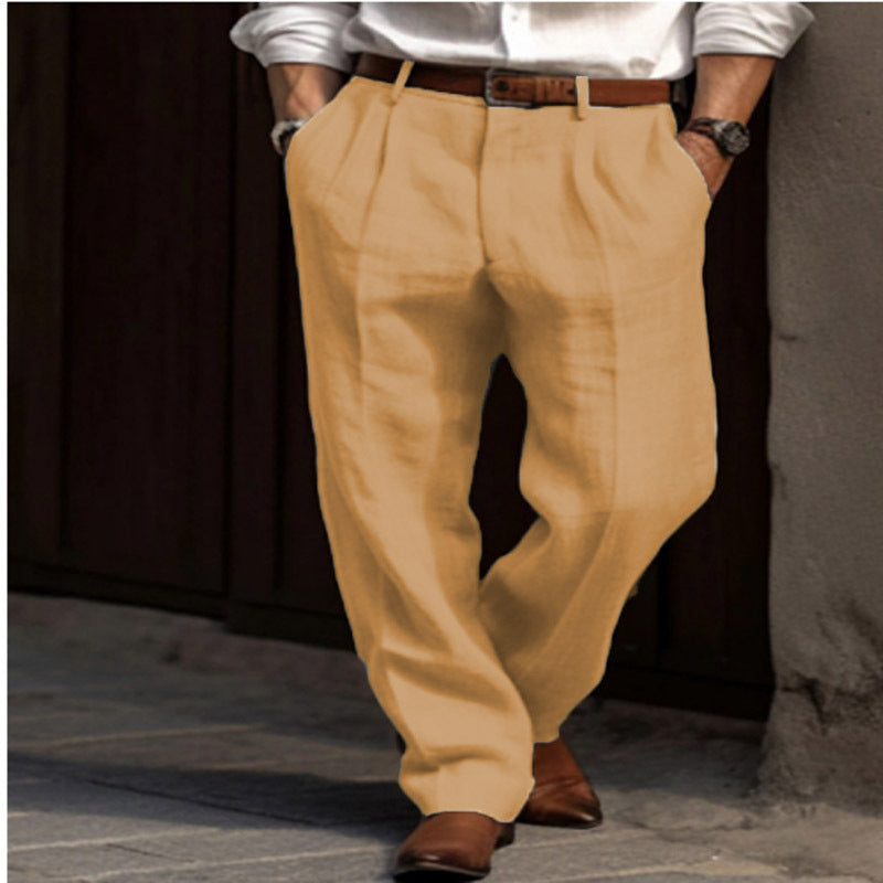 Pantalon en lin élégant pour hommes avec coupe slim et deux poches pratiques à ouverture italienne Lune London