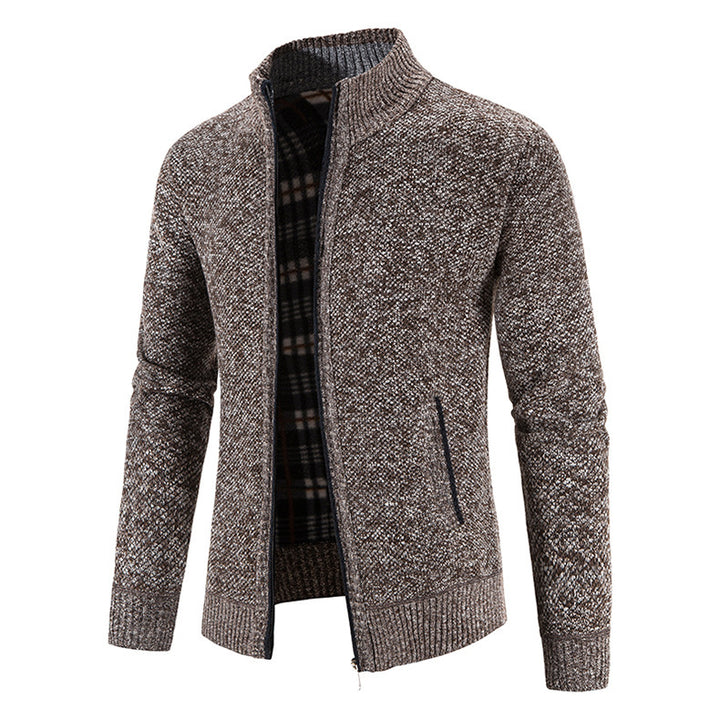 Men's knit jacket with modern high collar and practical pockets Lune London